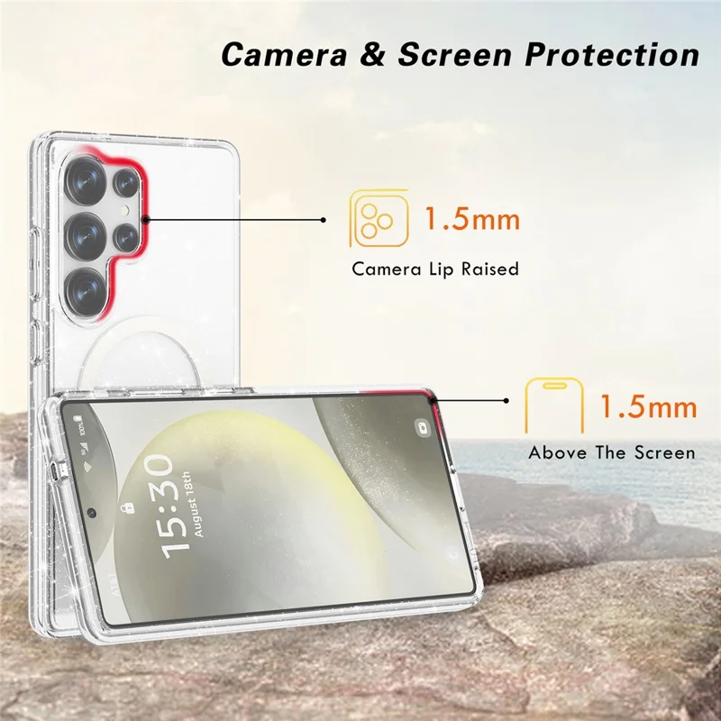 For Samsung Galaxy S25 Ultra Magnetic Case Shockproof TPU+PC Glitter Back Cover