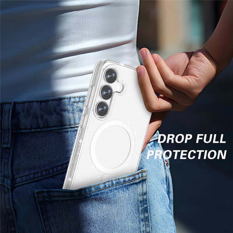 غطاء لهاتف سامسونج جالكسي S25+ متوافق مع MagSafe ومقاوم للصدمات ومصنوع من مادة TPU+PC مع تصميم لامع