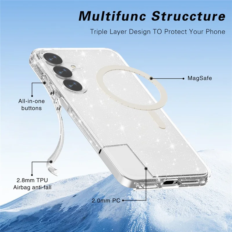غطاء لهاتف سامسونج جالكسي S25+ متوافق مع MagSafe ومقاوم للصدمات ومصنوع من مادة TPU+PC مع تصميم لامع