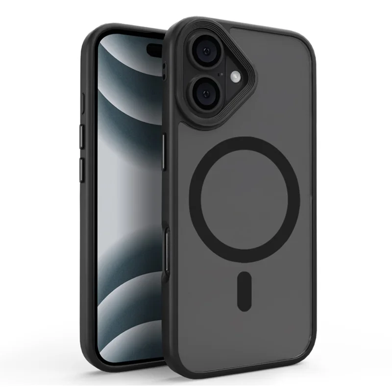 For iPhone 16 Case Compatible with MagSafe Skin-Touch Anti-Drop TPU+PC Phone Cover - Black