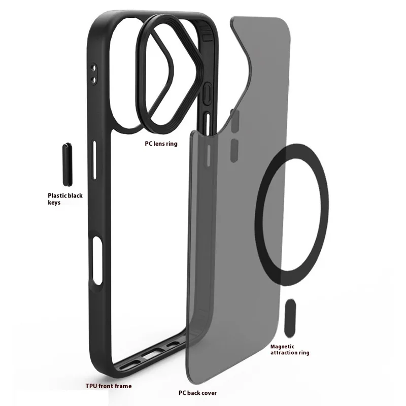 For iPhone 16 Case Compatible with MagSafe Skin-Touch Anti-Drop TPU+PC Phone Cover - Black