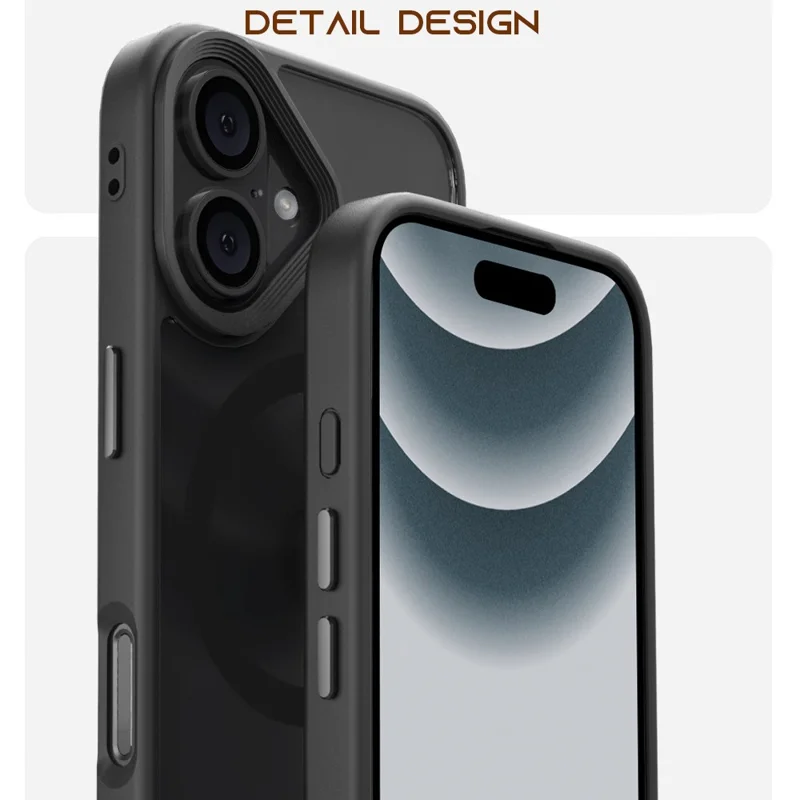 For iPhone 16 Case Compatible with MagSafe Skin-Touch Anti-Drop TPU+PC Phone Cover - Black