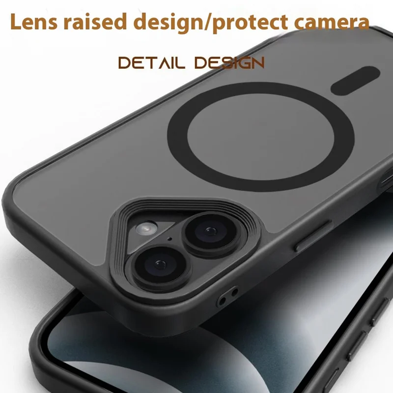 For iPhone 16 Case Compatible with MagSafe Skin-Touch Anti-Drop TPU+PC Phone Cover - Black
