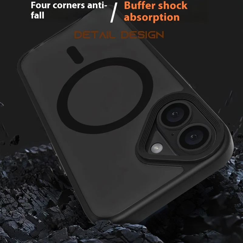 For iPhone 16 Case Compatible with MagSafe Skin-Touch Anti-Drop TPU+PC Phone Cover - Black