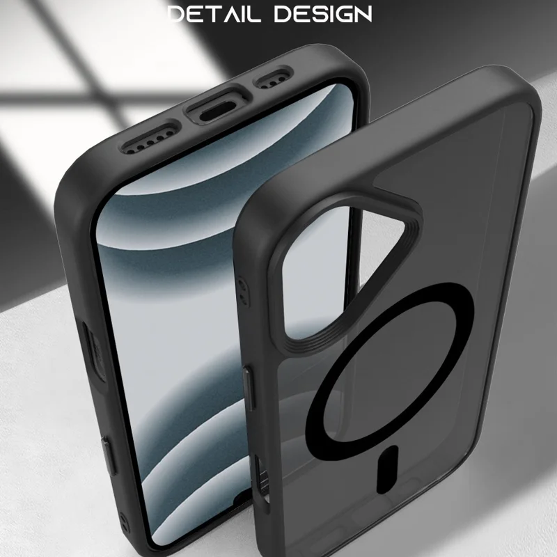 For iPhone 16 Case Compatible with MagSafe Skin-Touch Anti-Drop TPU+PC Phone Cover - Black