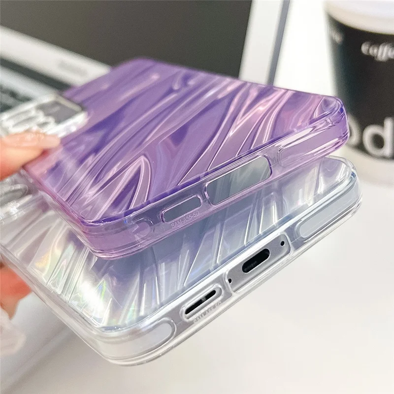 For Samsung Galaxy S25 Case IMD Design Shockproof PC+TPU Phone Cover with Glass Lens Film - Ripple Pattern / Purple
