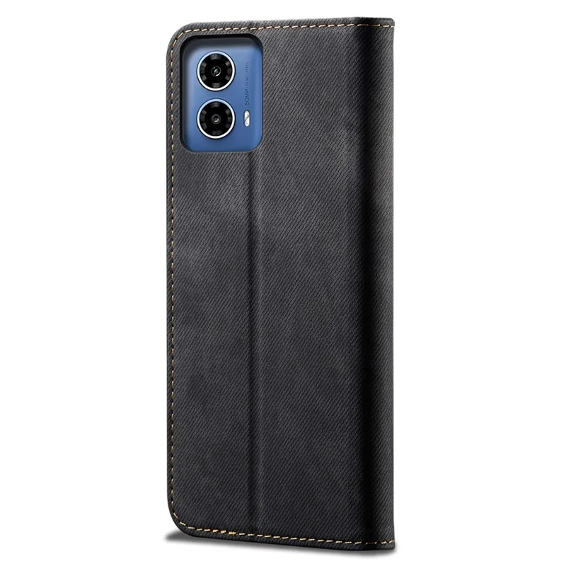 For Motorola Moto G35 5G Case Jeans Cloth Texture Anti-Scratch Leather Stand Phone Cover - Black