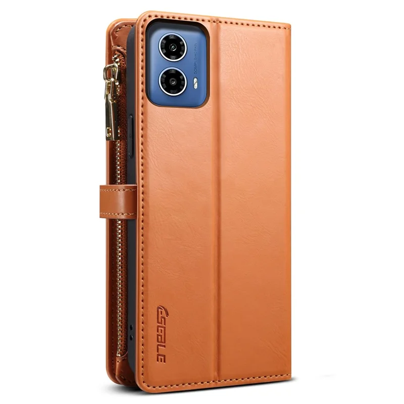 ESEBLE Galaxy Series For Motorola Moto G35 5G Case Leather Zipper Phone Cover RFID Blocking - Brown