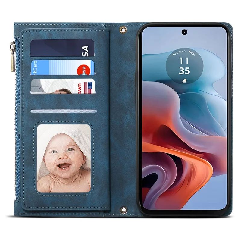 ESEBLE Star Series For Motorola Moto G35 5G Case Zipper Wallet Leather Stand Phone Cover - Blue