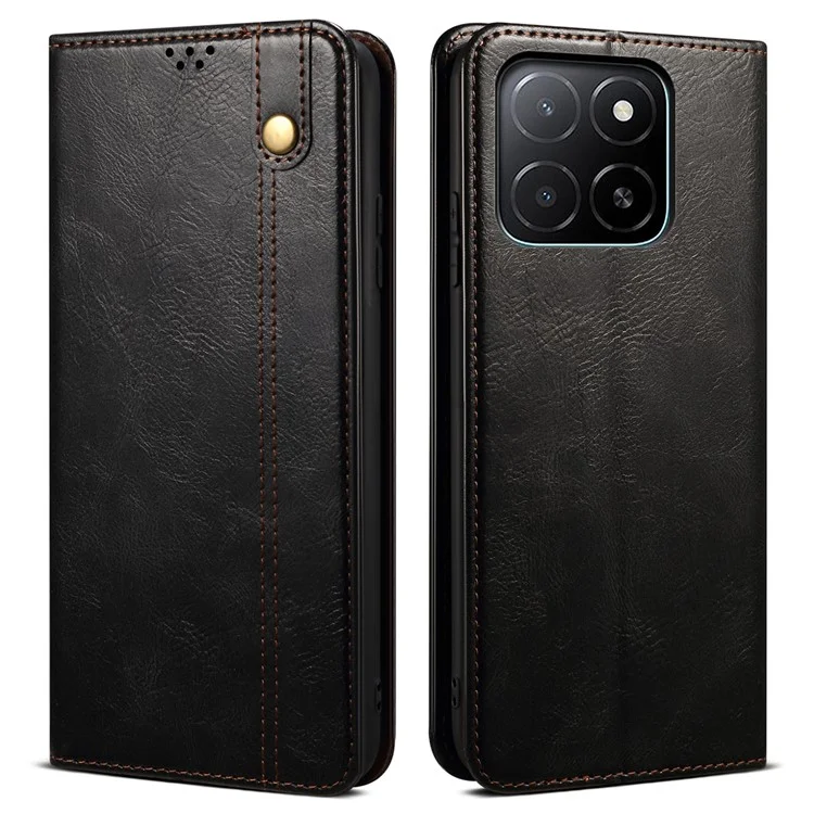 Для Honor X5b / X5b Plus Case Crazy Horse Texture Waxy Leather Wallet Stand Phone Cover - Черный