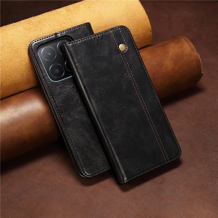 Для Honor X5b / X5b Plus Case Crazy Horse Texture Waxy Leather Wallet Stand Phone Cover - Черный