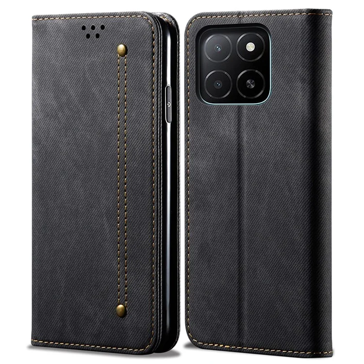 Für Honor X5b Plus / X5b Hülle Jeans Cloth Textur Anti-Kratzer Leder Ständer Telefonhülle - Schwarz