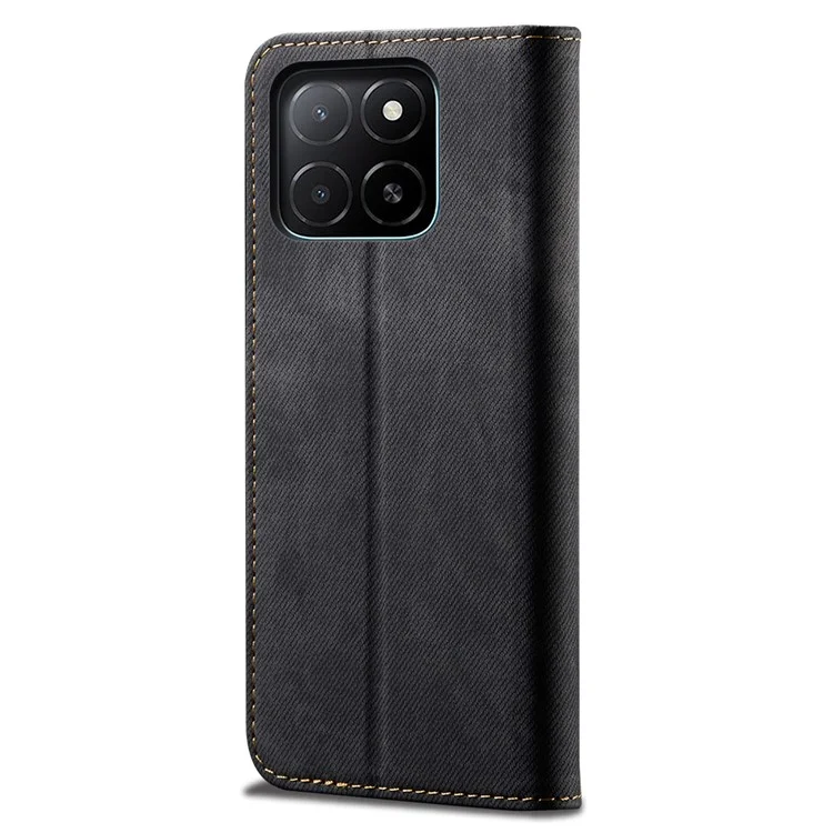 Für Honor X5b Plus / X5b Hülle Jeans Cloth Textur Anti-Kratzer Leder Ständer Telefonhülle - Schwarz