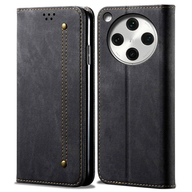 For Oppo Find X8 5G Case Jeans Cloth Texture Anti-Scratch Leather Stand Phone Cover - Black