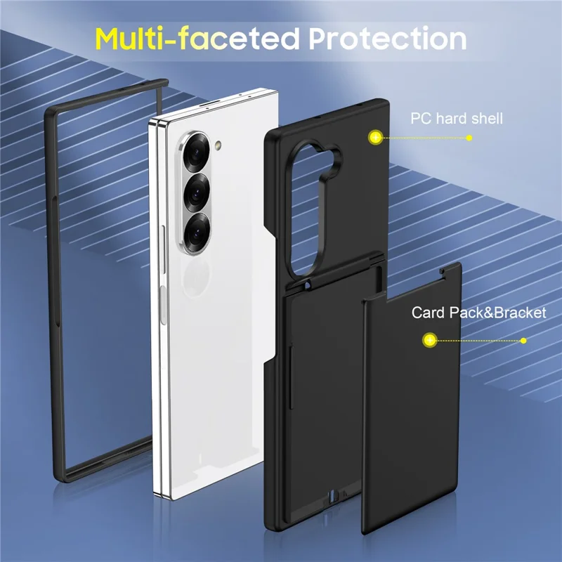 For Samsung Galaxy Z Fold5 5G Case Card Holder Kickstand Hard PC Back Cover - Black