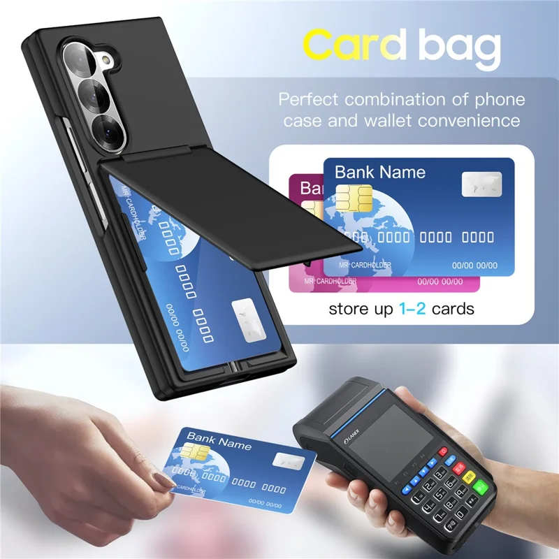 For Samsung Galaxy Z Fold5 5G Case Card Holder Kickstand Hard PC Back Cover - Black