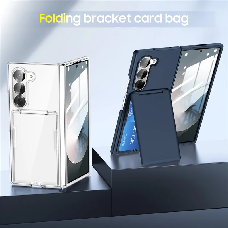 For Samsung Galaxy Z Fold5 5G Case Card Holder Kickstand Hard PC Back Cover - Black
