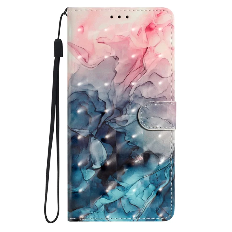 For Xiaomi Redmi Note 14 Pro 5G / Poco X7 5G Case PU Leather Wallet Phone Cover 3D Pattern Printing - Pink Blue Marble