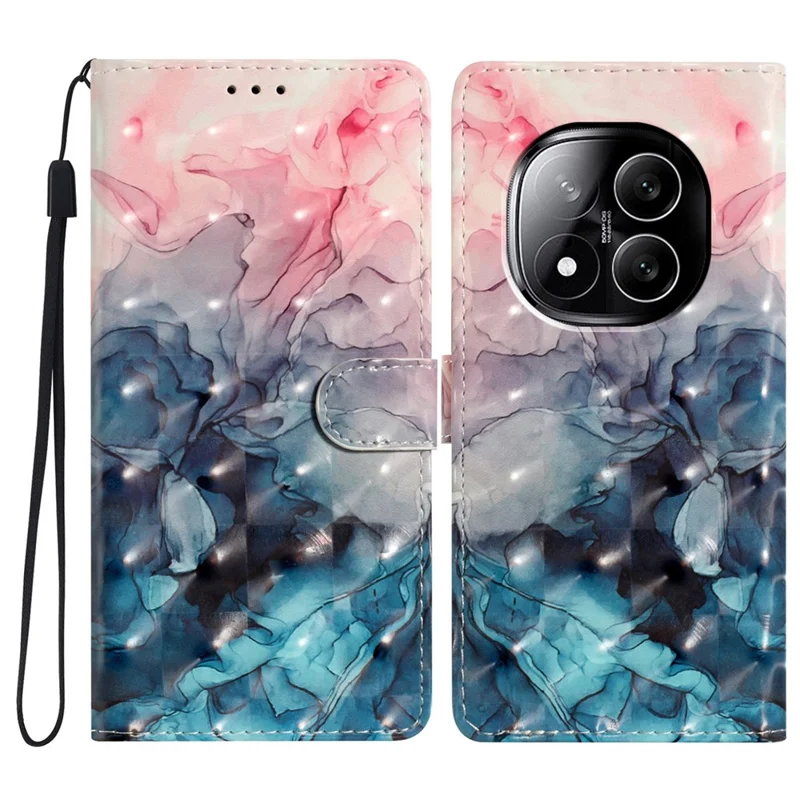Per Xiaomi Redmi Note 14 Pro+ 5G Custodia in pelle PU Custodia wallet per telefono Stampa 3D - Marmo rosa blu