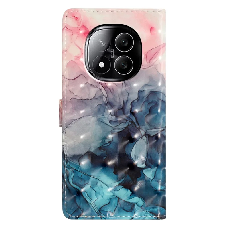 Per Xiaomi Redmi Note 14 Pro+ 5G Custodia in pelle PU Custodia wallet per telefono Stampa 3D - Marmo rosa blu
