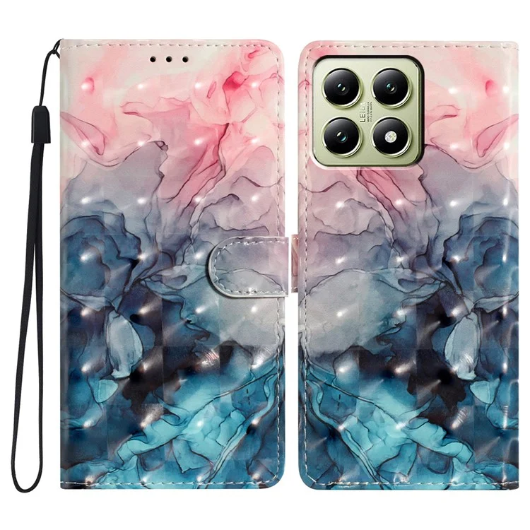 Funda para Xiaomi 14T de cuero PU, con tapa tipo cartera y estampado en 3D - Mármol rosa y azul