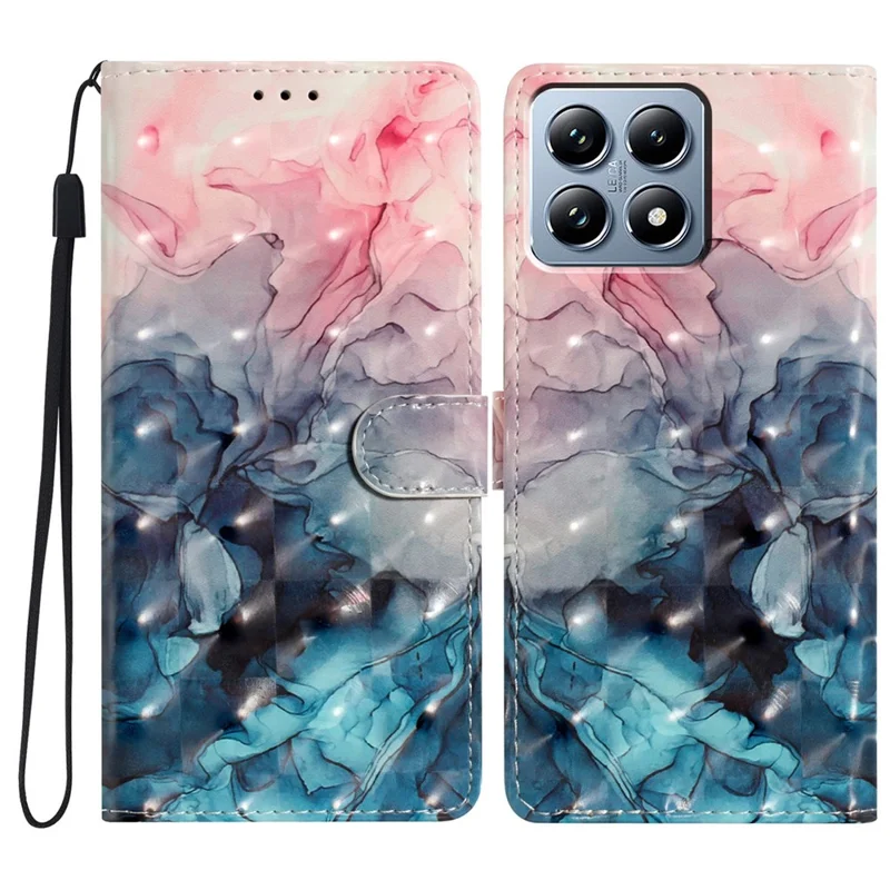 Чехол для Xiaomi 14T Pro из искусственной кожи, бумажник, чехол для телефона с 3D-рисунком - Розовый синий мрамор