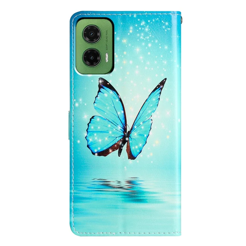 Für Motorola Moto G35 5G Wallet Case PU Leder Muster Druck Telefon Abdeckung mit Gurt - Blauer Schmetterling