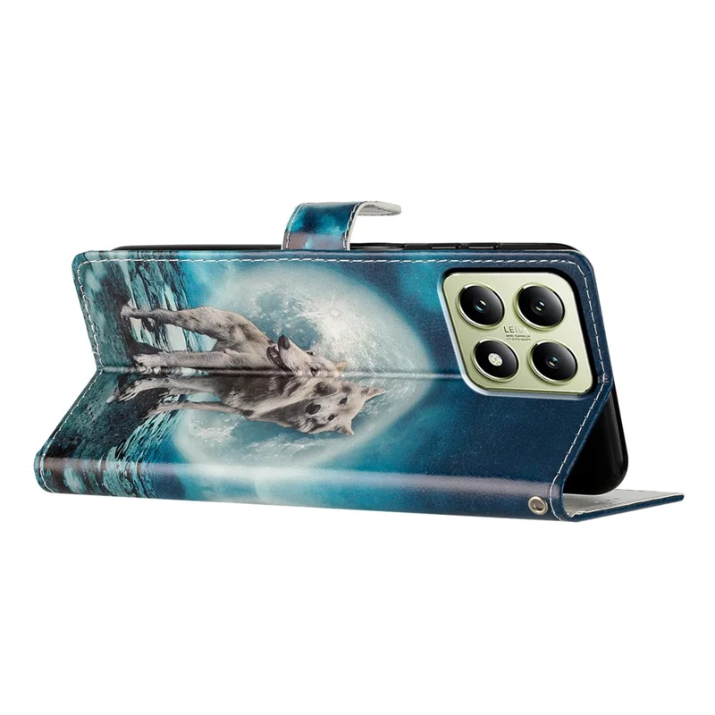 For Xiaomi 14T Wallet Case PU Leather Pattern Printing Stand Phone Cover with Strap - Two Wolves