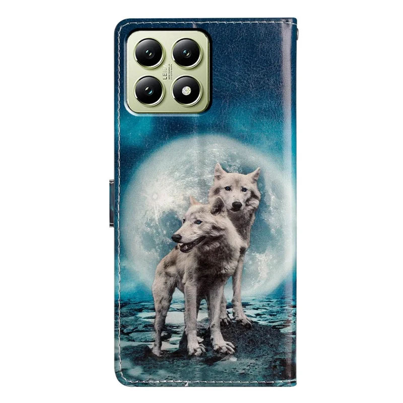 For Xiaomi 14T Wallet Case PU Leather Pattern Printing Stand Phone Cover with Strap - Two Wolves