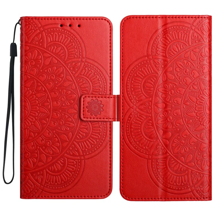 For Xiaomi 14T Leather Case with Card Slots Mandala Pattern Phone Cover Stand - Red