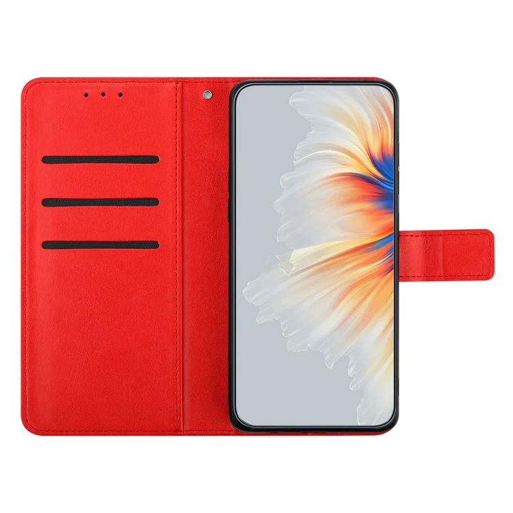 For Xiaomi 14T Leather Case with Card Slots Mandala Pattern Phone Cover Stand - Red