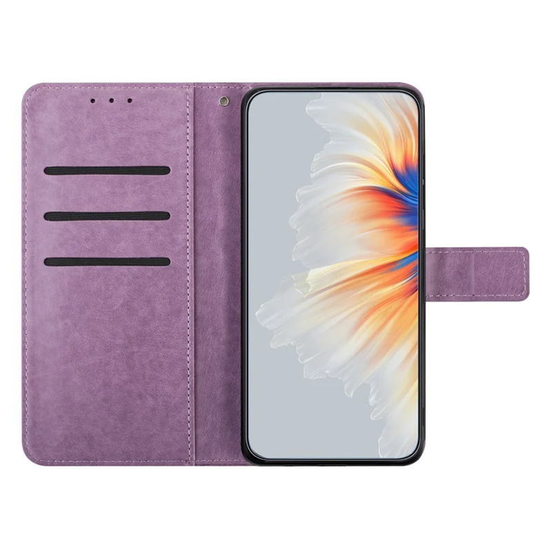 For Xiaomi 14T Leather Case with Card Slots Mandala Pattern Phone Cover Stand - Purple