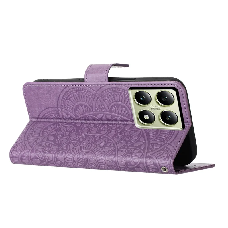 For Xiaomi 14T Leather Case with Card Slots Mandala Pattern Phone Cover Stand - Purple