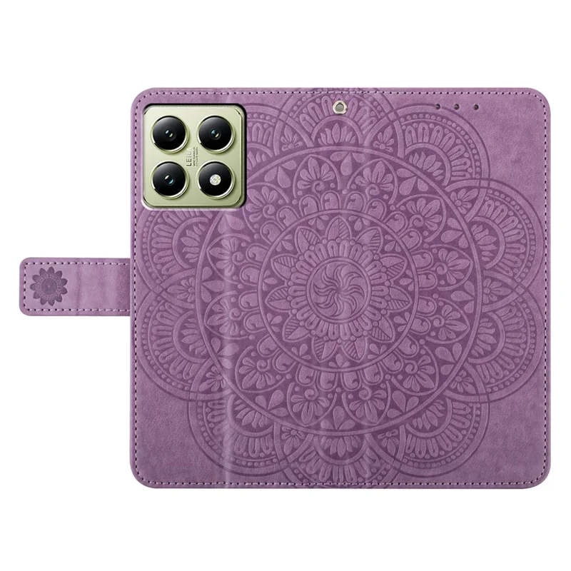 For Xiaomi 14T Leather Case with Card Slots Mandala Pattern Phone Cover Stand - Purple
