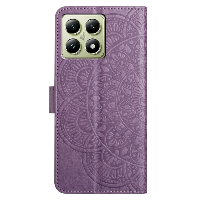 For Xiaomi 14T Leather Case with Card Slots Mandala Pattern Phone Cover Stand - Purple