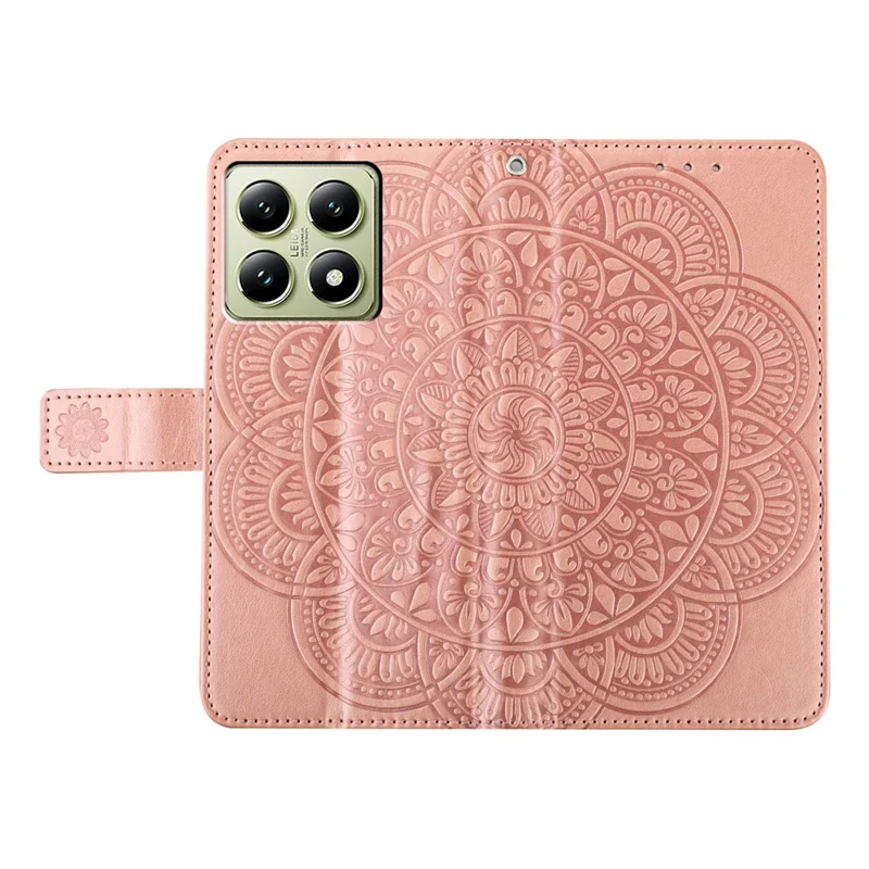 For Xiaomi 14T Pro Leather Case with Card Slots Mandala Pattern Phone Cover Stand - Rose Gold