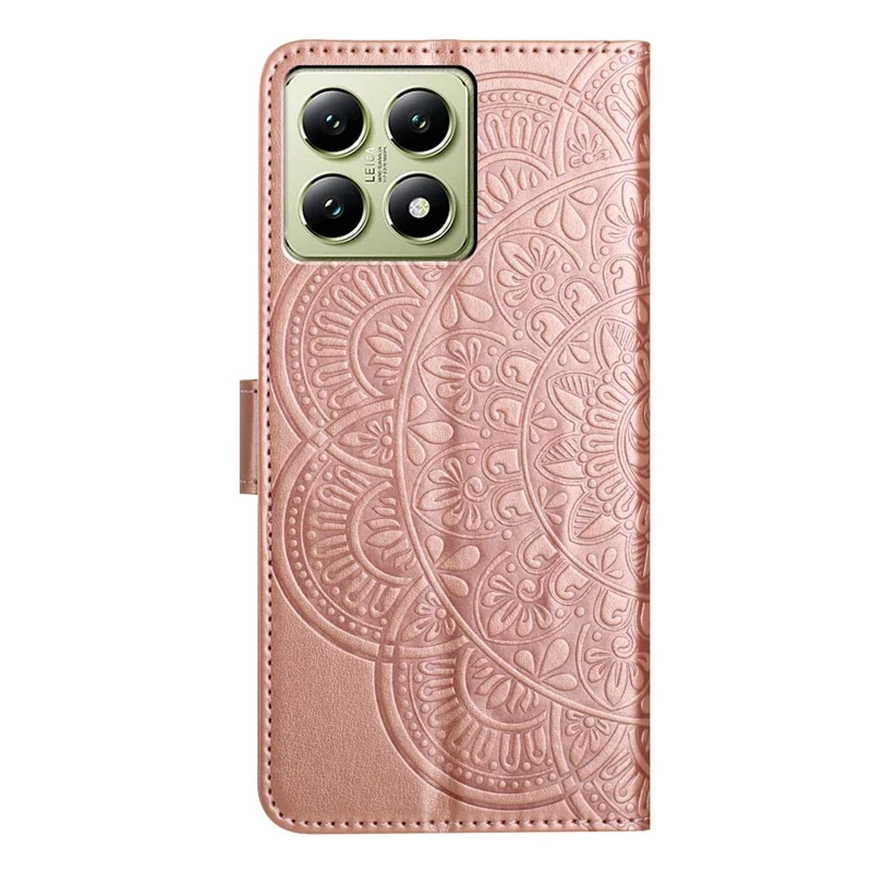 For Xiaomi 14T Pro Leather Case with Card Slots Mandala Pattern Phone Cover Stand - Rose Gold