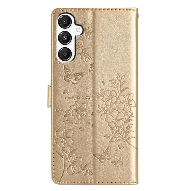For Samsung Galaxy A36 5G Wallet Phone Case Butterfly Floral Imprint Leather Flip Cover - Gold
