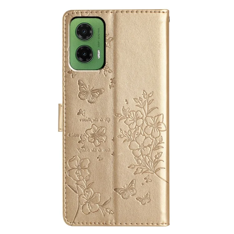 For Motorola Moto G35 5G Wallet Phone Case Butterfly Floral Imprint Leather Flip Cover - Gold