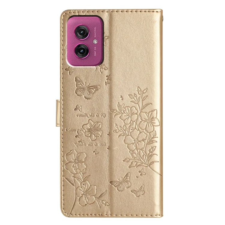 Capa de couro com impressão de borboleta e floral para Motorola Moto G55 5G - Dourada