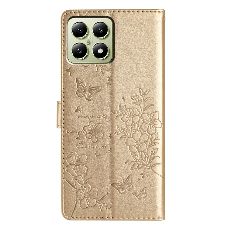 For Xiaomi 14T Wallet Phone Case Butterfly Floral Imprint Leather Flip Cover - Gold