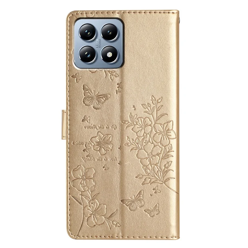 Für Xiaomi 14T Pro Wallet Phone Case Schmetterling Blumen Prägung Leder Flip Cover - Gold