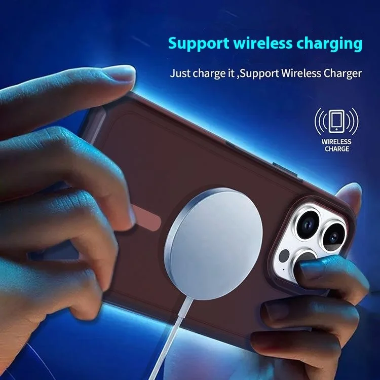 Carcasa trasera para iPhone 16 Pro Max Piel Táctil Escarcha Semitrasnparente Magnética - Azul Oscuro