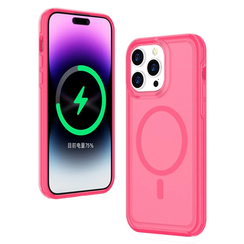 For iPhone 16 Pro Max Back Cover Skin Touch Frosted Semi-Transparent Magnetic Phone Case - Hot Pink