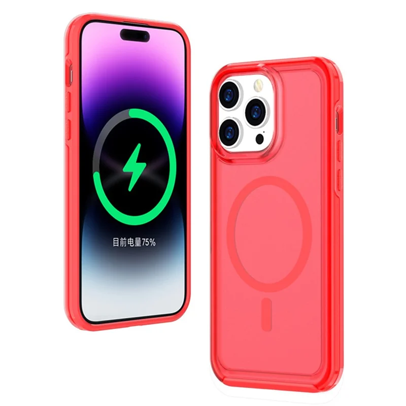 For iPhone 16 Pro Max Back Cover Skin Touch Frosted Semi-Transparent Magnetic Phone Case - Red