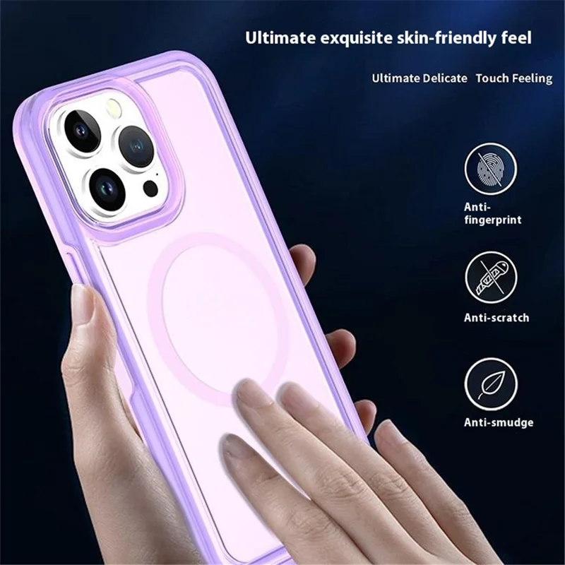 For iPhone 16 Pro Max Back Cover Skin Touch Frosted Semi-Transparent Magnetic Phone Case - Mint Green