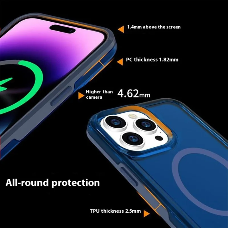 For iPhone 16 Pro Max Back Cover Skin Touch Frosted Semi-Transparent Magnetic Phone Case - Mint Green