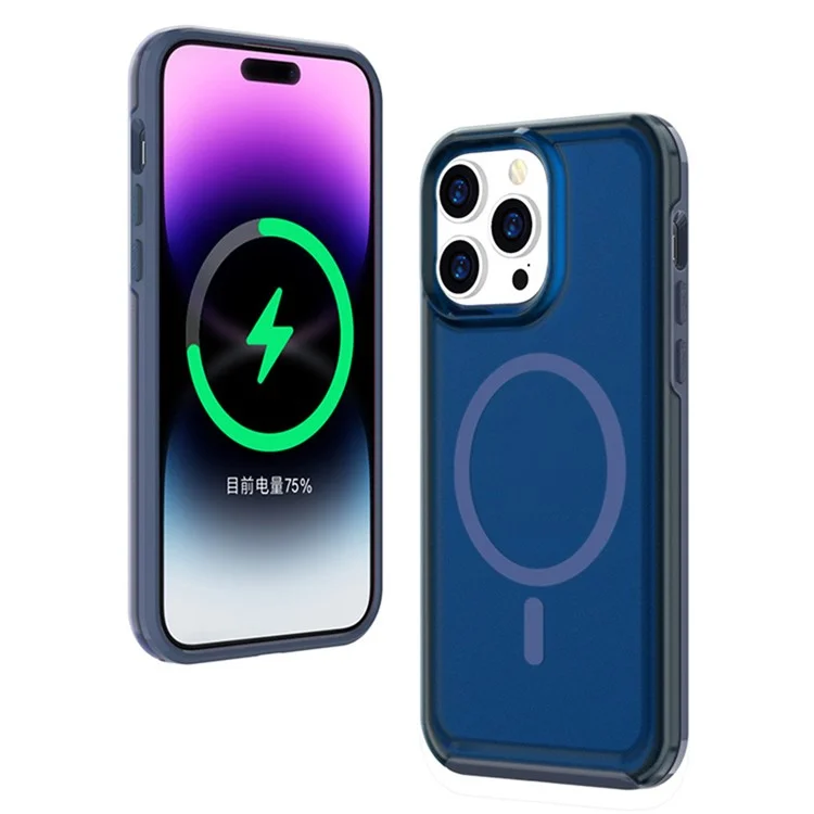 For iPhone 16 Pro Back Cover Skin Touch Frosted Translucent Magnetic Phone Case - Dark Blue