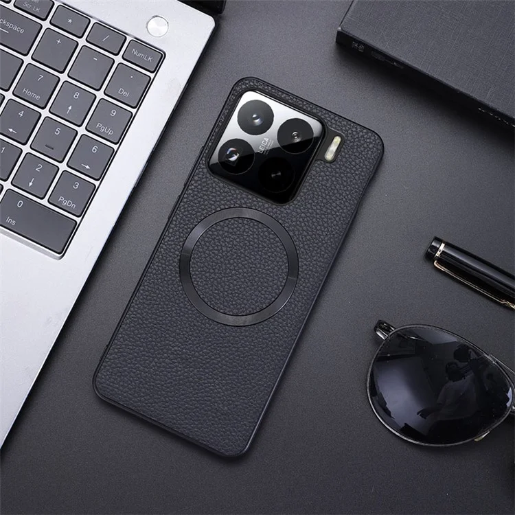 Funda para Xiaomi 15 Pro compatible con MagSafe de piel de PU + cubierta trasera de TPU - Negro
