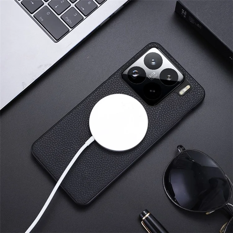 Funda para Xiaomi 15 Pro compatible con MagSafe de piel de PU + cubierta trasera de TPU - Negro